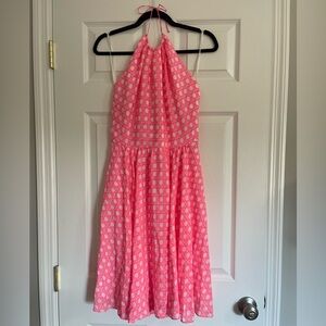 Vineyard Vines 100% silk pink and white dress